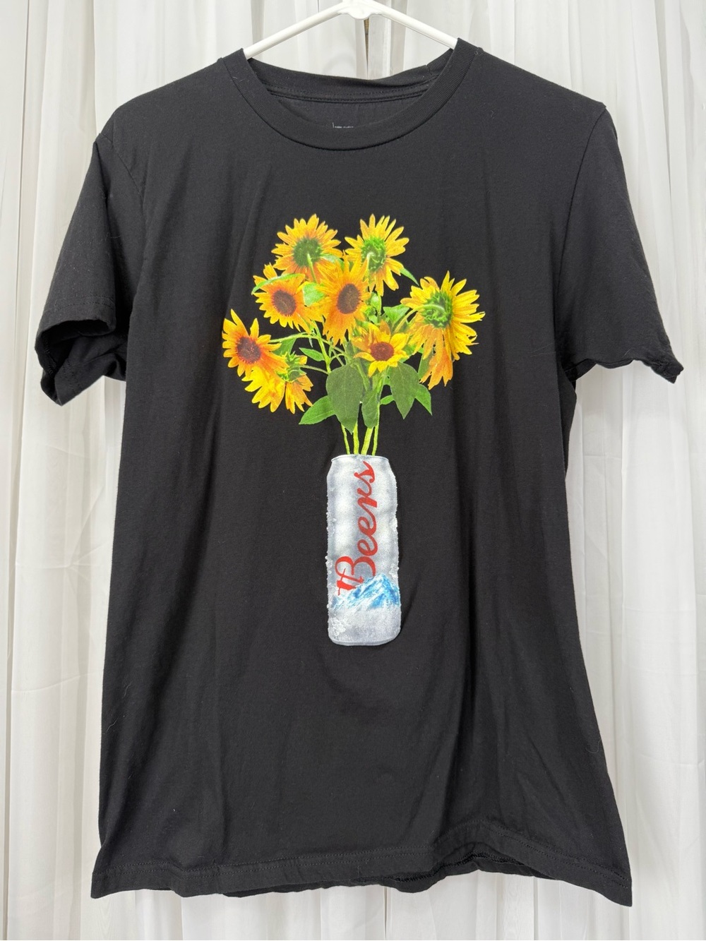 Beers Sunflower Graphic Tee Medium Black Cotton T Shirt Floral
